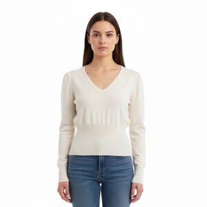 Cest City Womens White Stretch Long Sleeve V-Neck Sweater Size XL